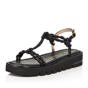 Stuart Weitzman Calypso Leather Platform Sandals Black Lug Sole 7.5 Minimalist